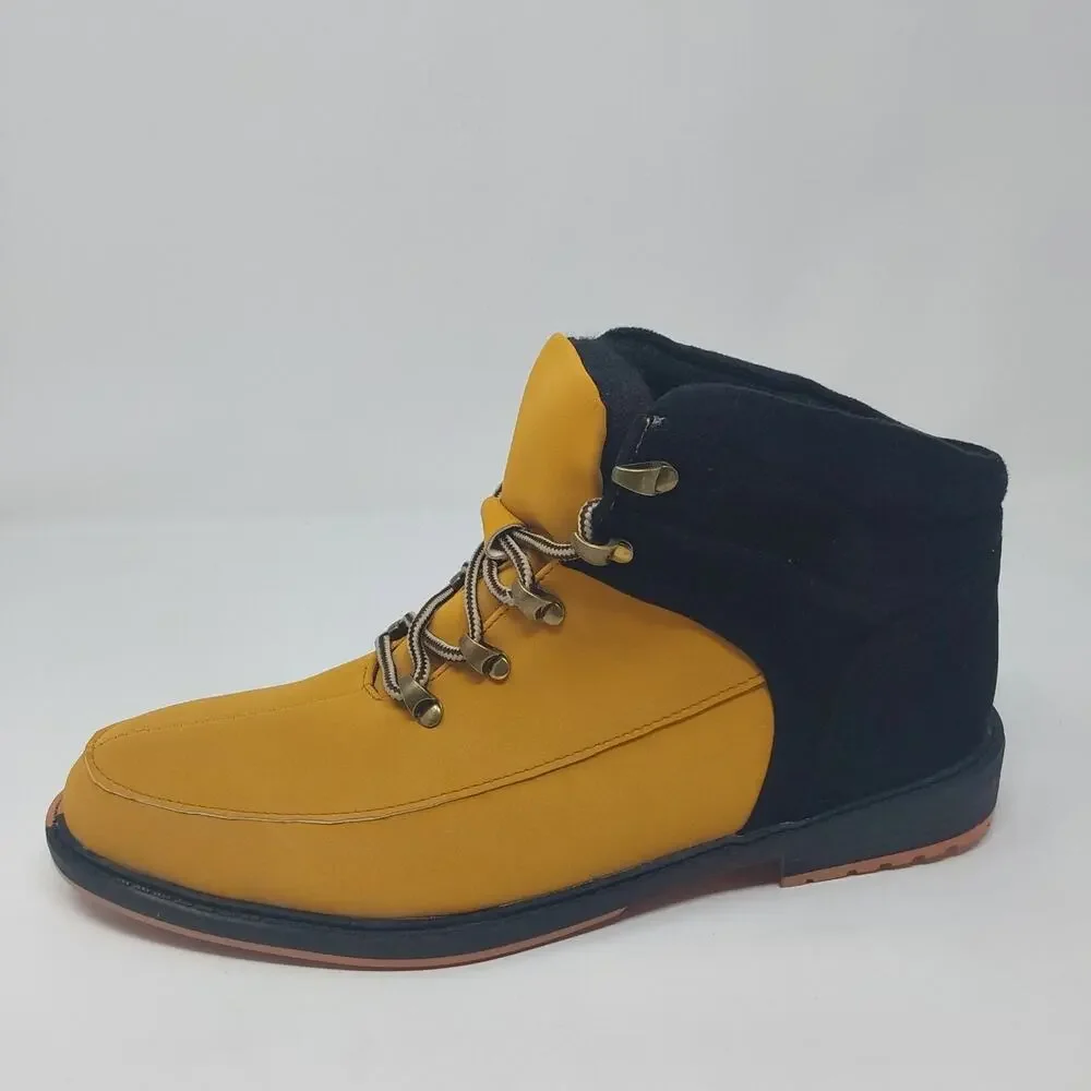 Mens Yellow Black Hiking Boots Lace Up Outdoor Work Boots Size 8.5 US/ 42 EU